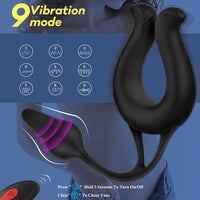 Laad afbeelding in galerijviewer, 9 Modes Vibrating Cock Ring &amp; Anul Plug Massager
