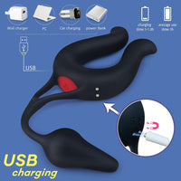 Laad afbeelding in galerijviewer, 9 Modes Vibrating Cock Ring &amp; Anul Plug Massager
