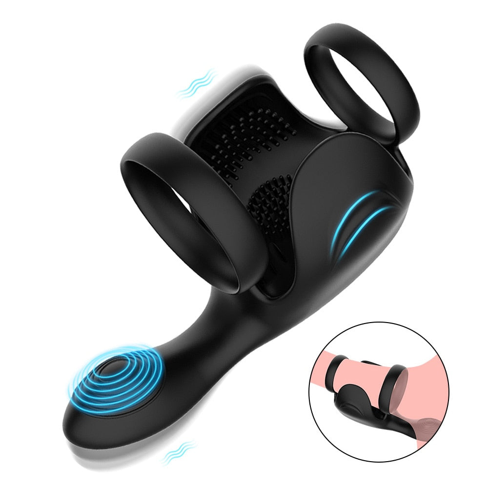 Doppelter Penisring mit Spikes, Prostata- und Hodenstimulationsvibrator, Analstimulation
